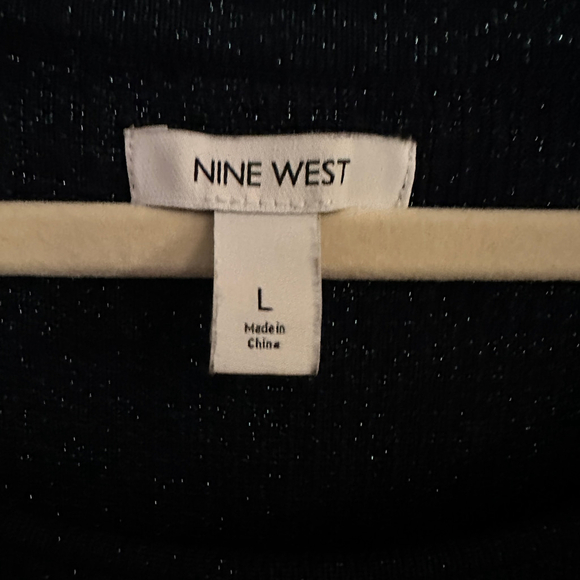 Women's Nine West Sweater Dress Puffy Sleeves Size L Blue metallic Night Out - Picture 2 of 6